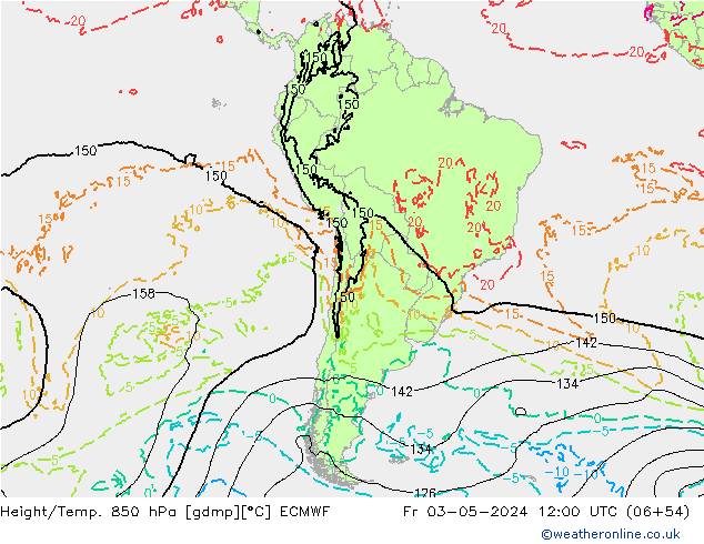 Height/Temp. 850 hPa ECMWF Fr 03.05.2024 12 UTC