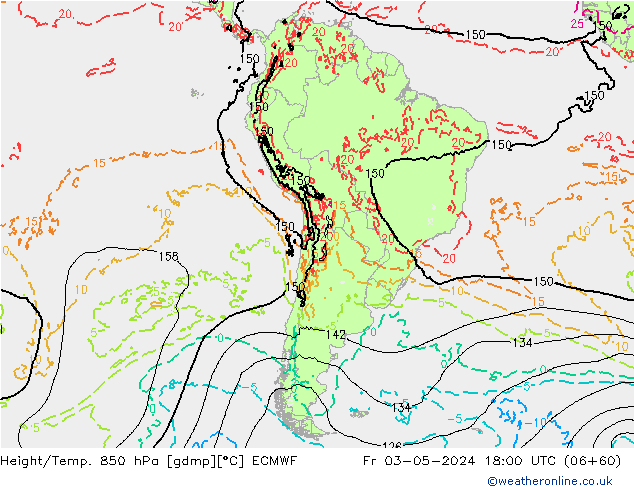 Height/Temp. 850 hPa ECMWF Sex 03.05.2024 18 UTC