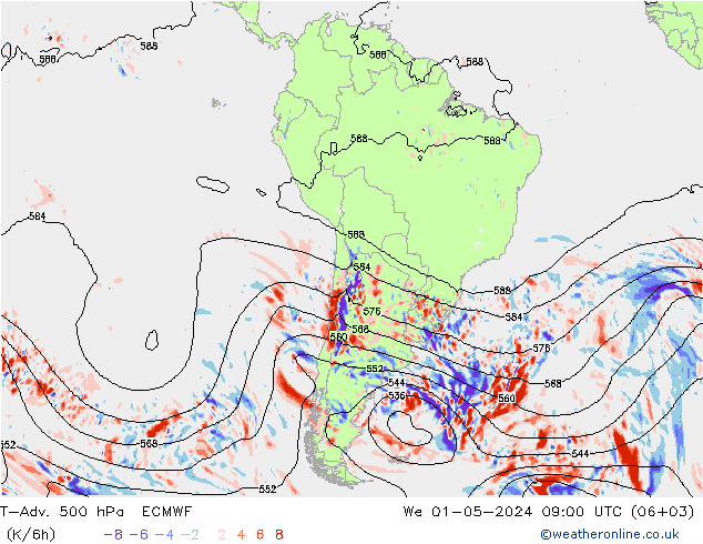 T-Adv. 500 гПа ECMWF ср 01.05.2024 09 UTC