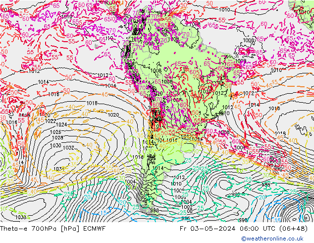 Theta-e 700hPa ECMWF vie 03.05.2024 06 UTC