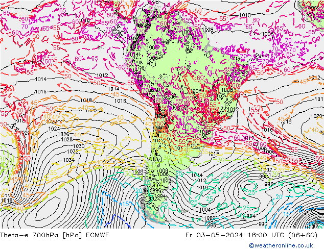 Theta-e 700hPa ECMWF pt. 03.05.2024 18 UTC