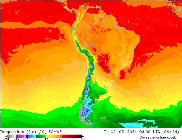 mapa temperatury (2m) ECMWF czw. 02.05.2024 06 UTC