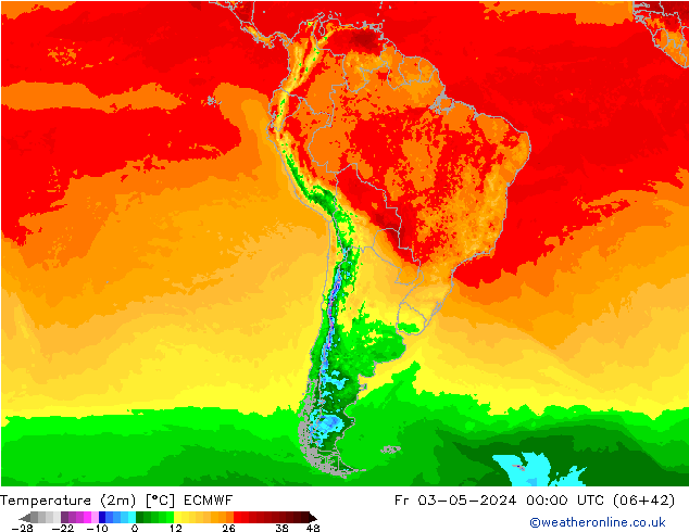 Sıcaklık Haritası (2m) ECMWF Cu 03.05.2024 00 UTC