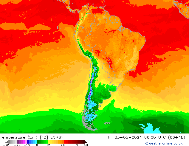 Temperatura (2m) ECMWF vie 03.05.2024 06 UTC