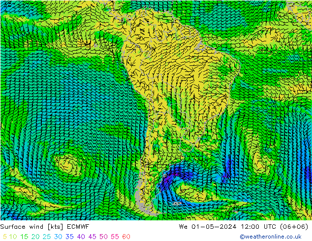 Prec 6h/Wind 10m/950 ECMWF śro. 01.05.2024 12 UTC