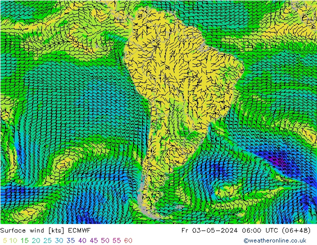 Viento 10 m ECMWF vie 03.05.2024 06 UTC