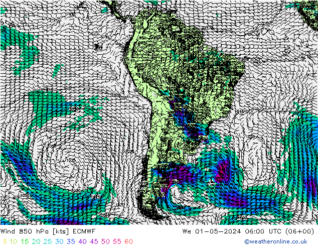 Wind 850 hPa ECMWF We 01.05.2024 06 UTC