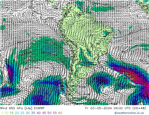 Viento 950 hPa ECMWF vie 03.05.2024 06 UTC