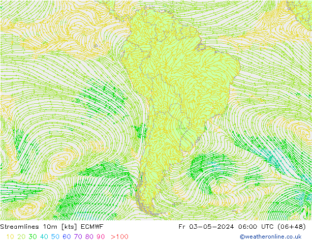 Línea de corriente 10m ECMWF vie 03.05.2024 06 UTC