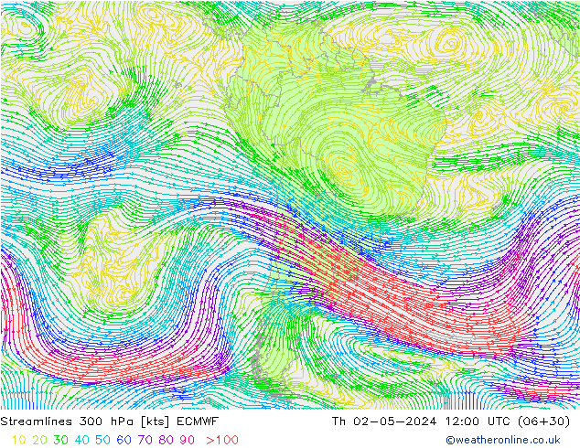 Streamlines 300 hPa ECMWF Th 02.05.2024 12 UTC