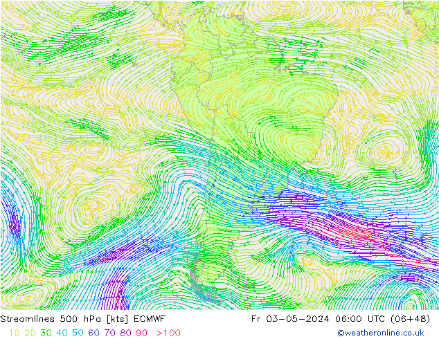 Línea de corriente 500 hPa ECMWF vie 03.05.2024 06 UTC