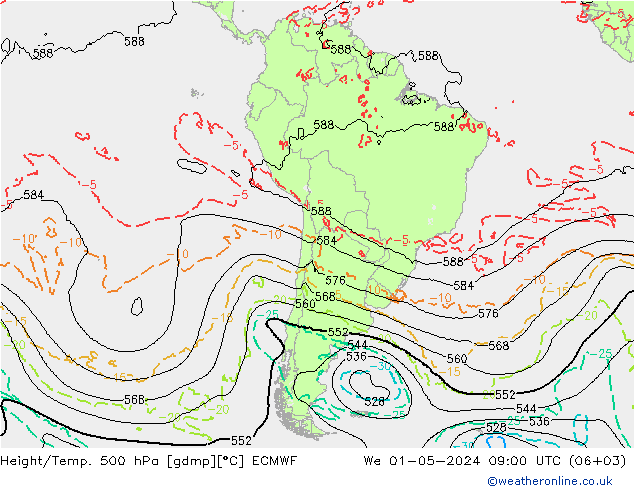 Height/Temp. 500 гПа ECMWF ср 01.05.2024 09 UTC