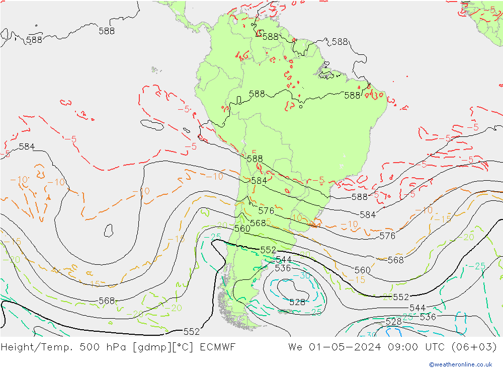 Height/Temp. 500 гПа ECMWF ср 01.05.2024 09 UTC