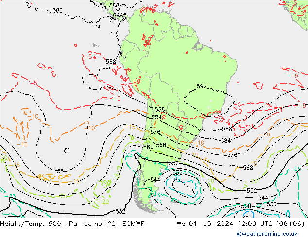 Z500/Rain (+SLP)/Z850 ECMWF mer 01.05.2024 12 UTC