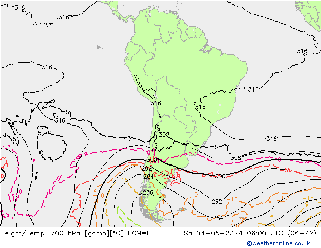 Height/Temp. 700 hPa ECMWF So 04.05.2024 06 UTC