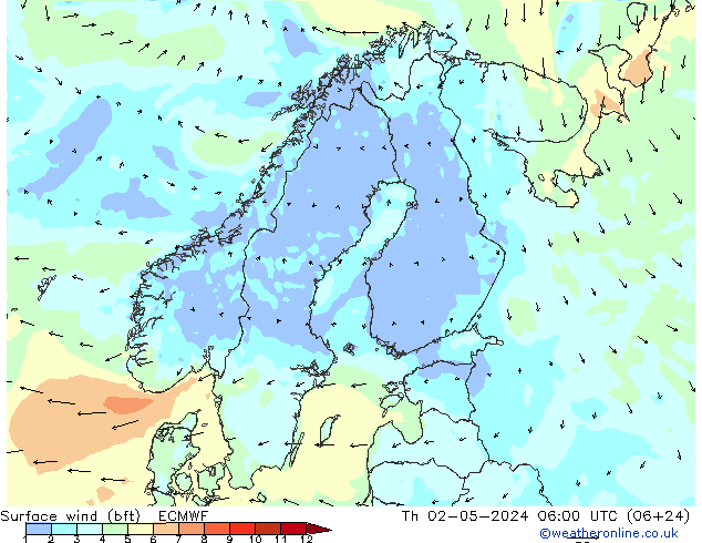  10 m (bft) ECMWF  02.05.2024 06 UTC