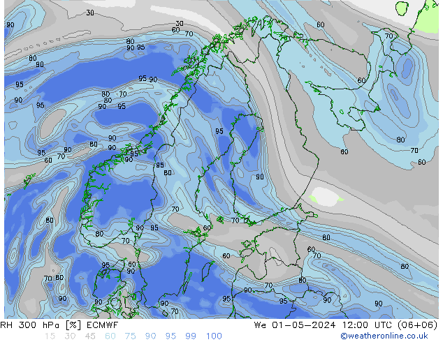 RH 300 hPa ECMWF We 01.05.2024 12 UTC