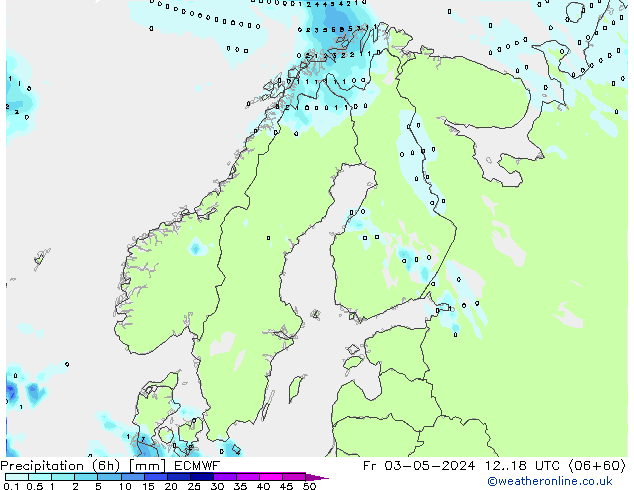 Yağış 6sa/Rüz. 10m/950 ECMWF Cu 03.05.2024 18 UTC