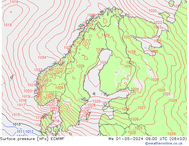 Pressione al suolo ECMWF mer 01.05.2024 09 UTC