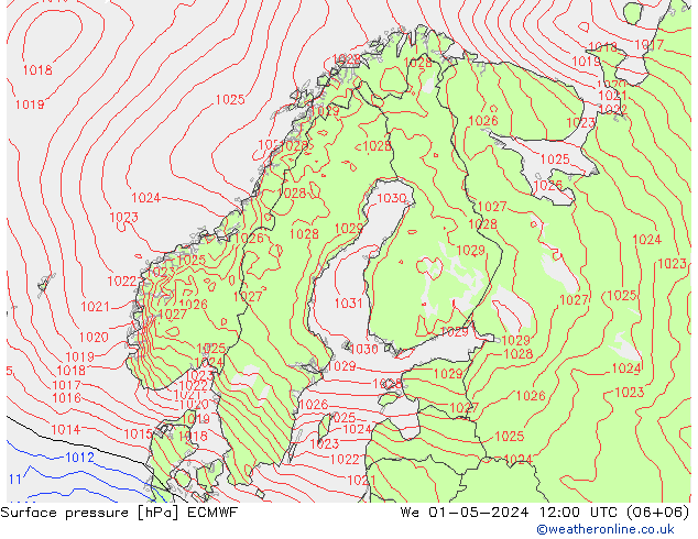 Bodendruck ECMWF Mi 01.05.2024 12 UTC