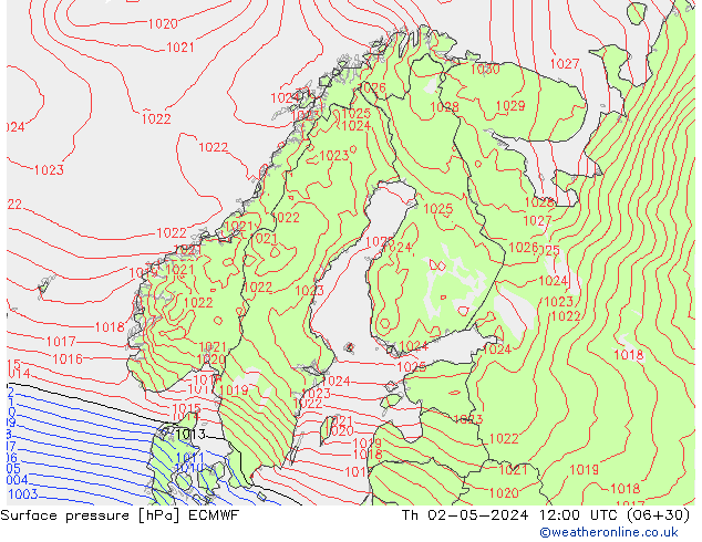 Surface pressure ECMWF Th 02.05.2024 12 UTC