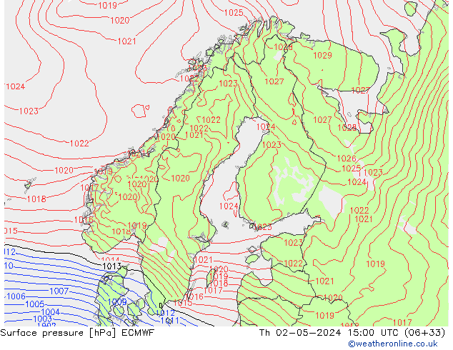 pressão do solo ECMWF Qui 02.05.2024 15 UTC