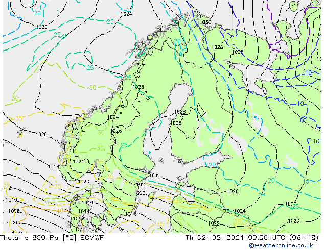 Theta-e 850hPa ECMWF Th 02.05.2024 00 UTC