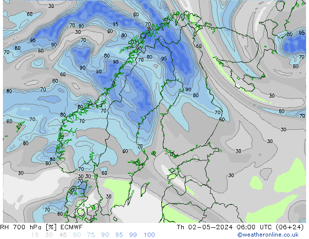 RH 700 hPa ECMWF Th 02.05.2024 06 UTC