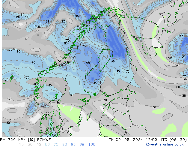 RH 700 hPa ECMWF Th 02.05.2024 12 UTC