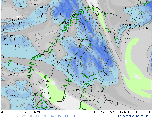 RH 700 hPa ECMWF ven 03.05.2024 00 UTC