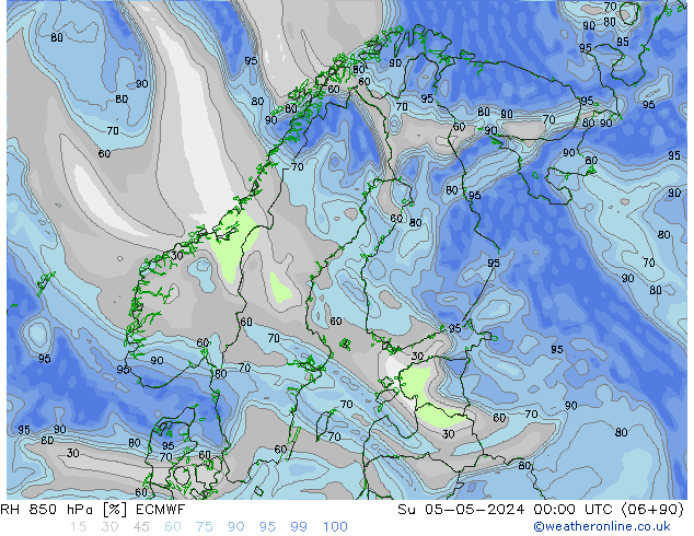 RH 850 гПа ECMWF Вс 05.05.2024 00 UTC