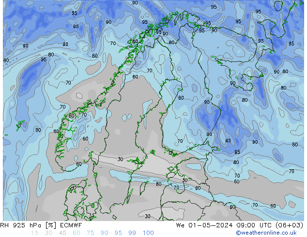 RH 925 hPa ECMWF We 01.05.2024 09 UTC