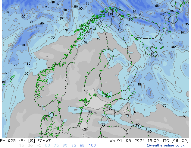 RH 925 hPa ECMWF We 01.05.2024 15 UTC