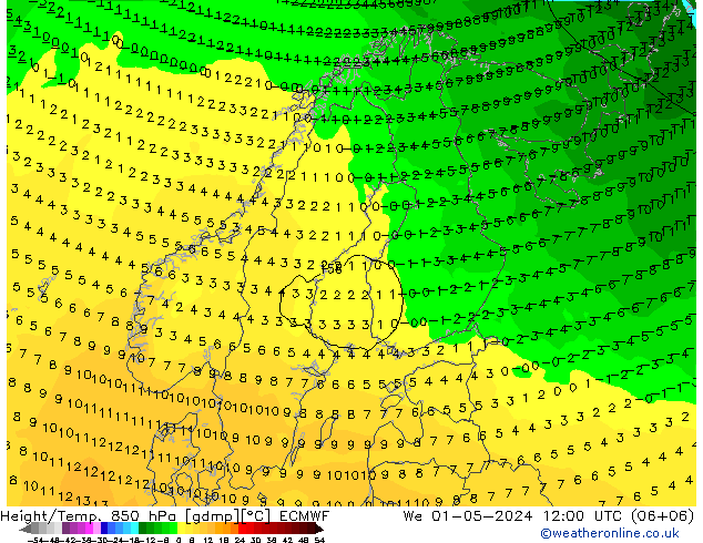 Z500/Rain (+SLP)/Z850 ECMWF śro. 01.05.2024 12 UTC