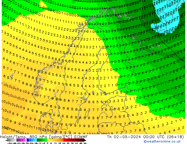 Z500/Rain (+SLP)/Z850 ECMWF gio 02.05.2024 00 UTC