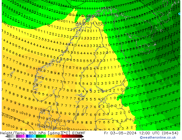 Z500/Rain (+SLP)/Z850 ECMWF pt. 03.05.2024 12 UTC