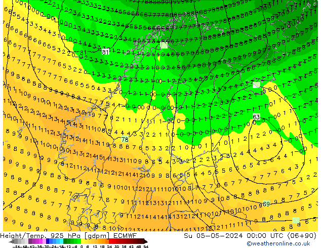 Height/Temp. 925 hPa ECMWF  05.05.2024 00 UTC