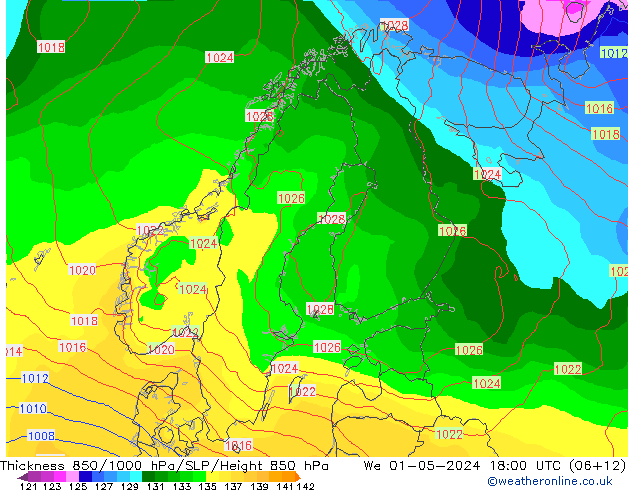 Schichtdicke 850-1000 hPa ECMWF Mi 01.05.2024 18 UTC