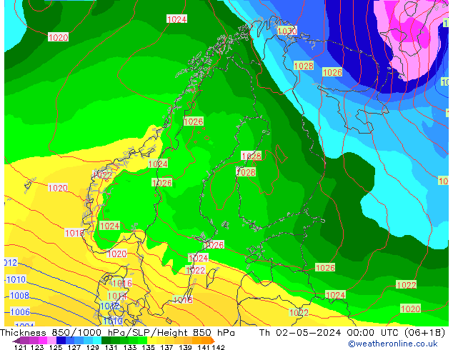 Schichtdicke 850-1000 hPa ECMWF Do 02.05.2024 00 UTC