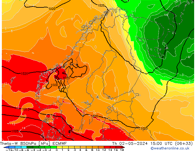 Theta-W 850hPa ECMWF Th 02.05.2024 15 UTC