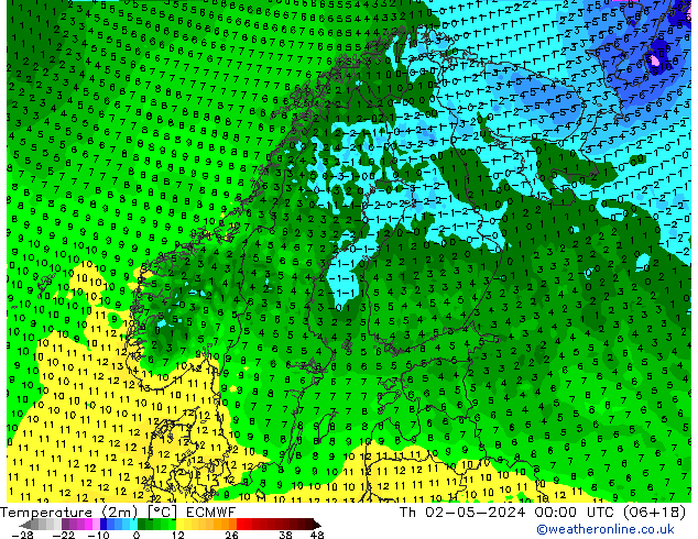 Temperaturkarte (2m) ECMWF Do 02.05.2024 00 UTC