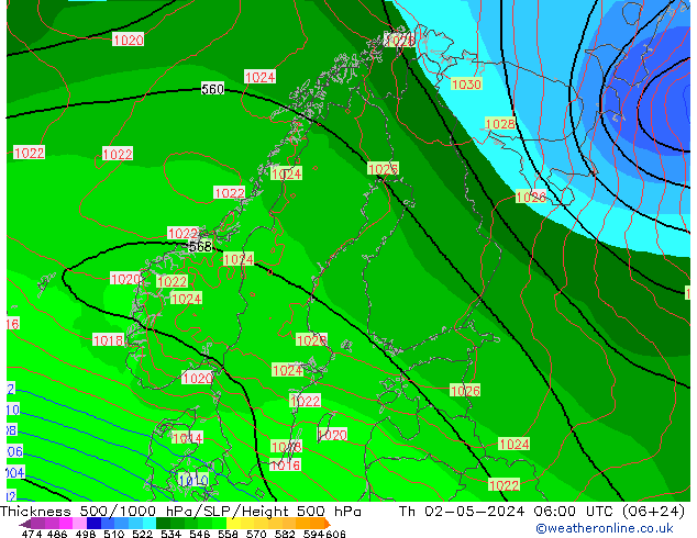 Thck 500-1000hPa ECMWF czw. 02.05.2024 06 UTC