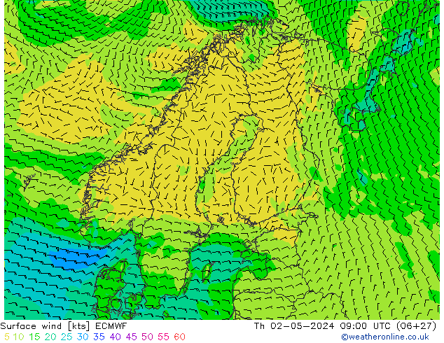 Surface wind ECMWF Th 02.05.2024 09 UTC