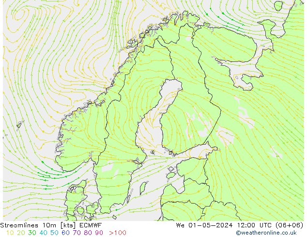 Linha de corrente 10m ECMWF Qua 01.05.2024 12 UTC