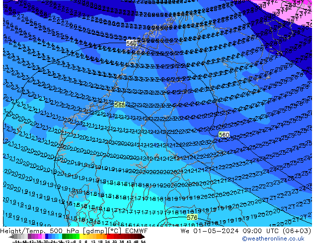 Height/Temp. 500 hPa ECMWF  01.05.2024 09 UTC