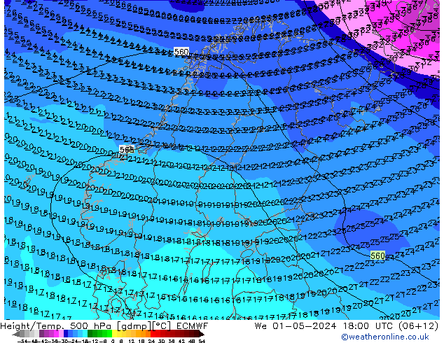 Z500/Rain (+SLP)/Z850 ECMWF We 01.05.2024 18 UTC