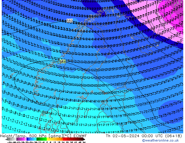 Z500/Rain (+SLP)/Z850 ECMWF Th 02.05.2024 00 UTC