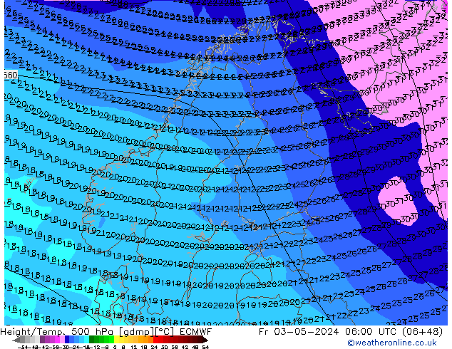 Z500/Rain (+SLP)/Z850 ECMWF Fr 03.05.2024 06 UTC