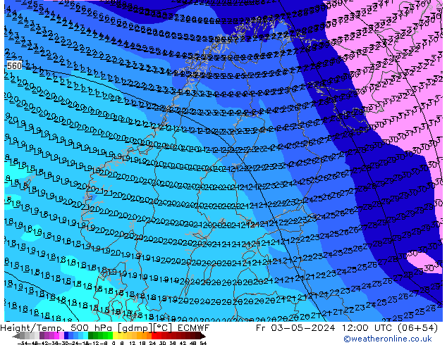 Z500/Rain (+SLP)/Z850 ECMWF ven 03.05.2024 12 UTC