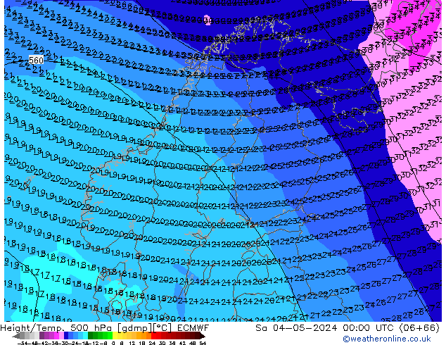 Z500/Rain (+SLP)/Z850 ECMWF sab 04.05.2024 00 UTC